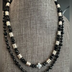 Handmade Silver Hematite and Black Crystals Necklace